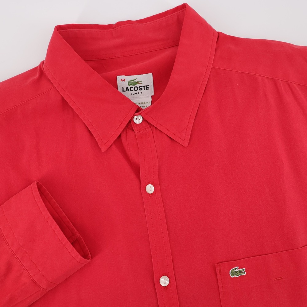 Lacoste Slim Fit Button Down Shirt Red Long Sleeve Mens 44 Fits XL